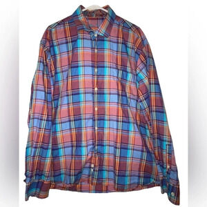 Alan Flusser Button Shirt Long Sleeve Multicolor Plaid Flip Cuff Mens Size XXL